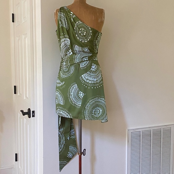 Andres Otalora Green One-Shoulder Shell Embellished Mini Dress - Picture 16 of 16